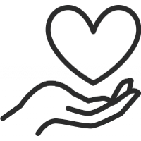 Charcoal icon of a hand holding a heart