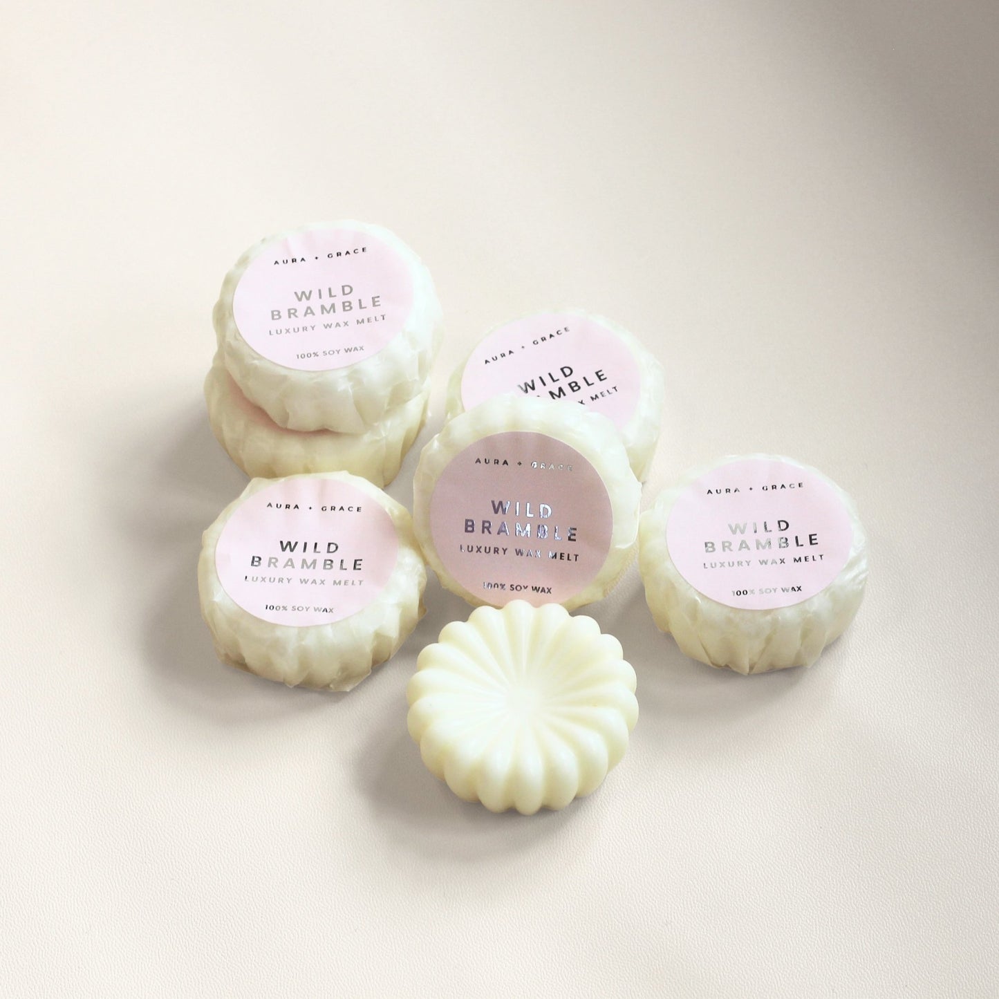 Hand-poured Wild Bramble scented wax melts in luxury packaging
