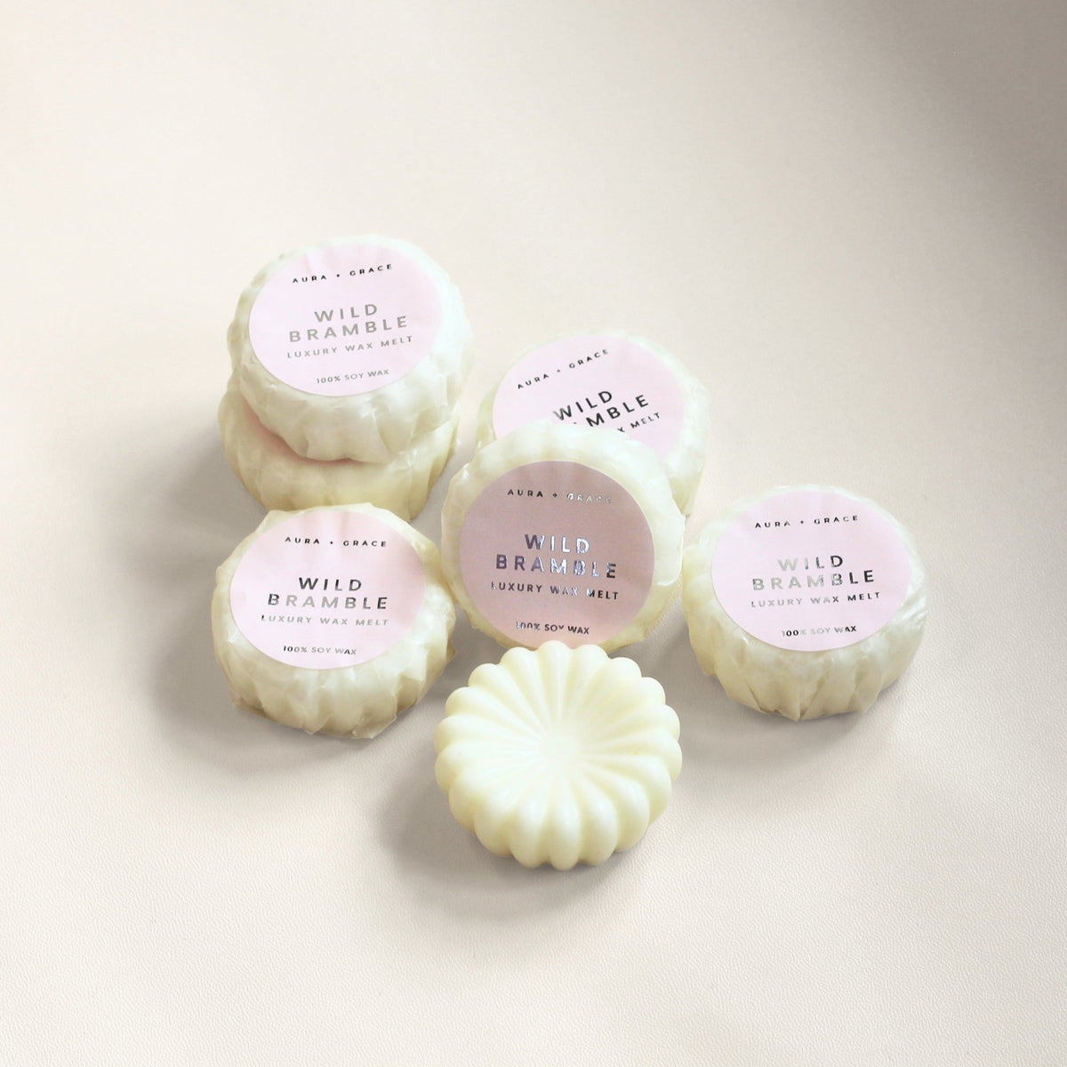 Hand-poured Wild Bramble scented wax melts in luxury packaging